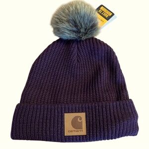 Carhartt Knit Fleece Lined Pom Beanie Plum Hat One Size